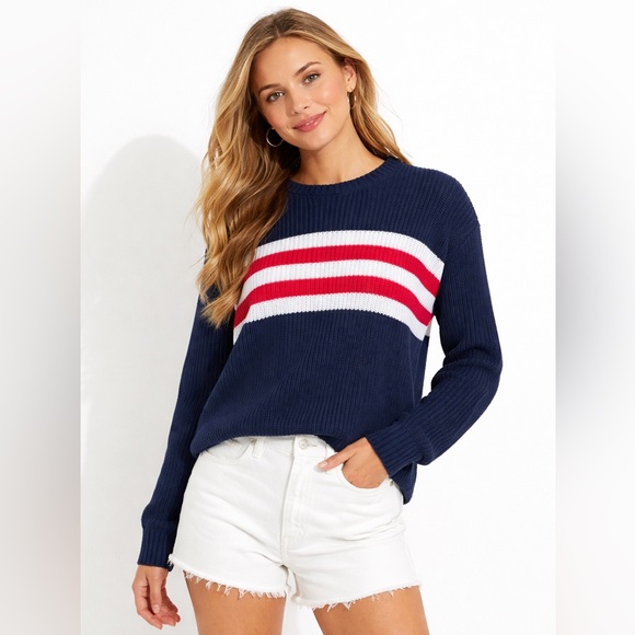 Hollister Sweaters - Hollister Striped Knit Sweater Navy Red White Small